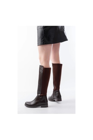 165-305 Kahve Arka Streç Fermuarlı Günlük Kadın Çizme Bej