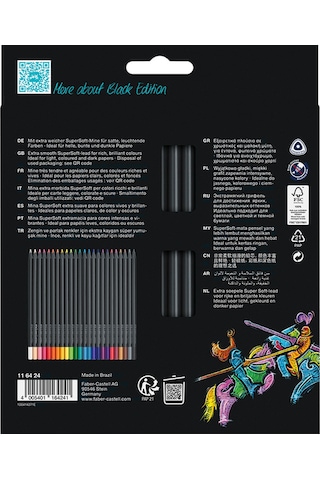 Faber-Castell Black Edition Boya Kalemi, 24 Renk, Siyah Kağıda Uyumlu, Ergonomik Üçgen Gövde