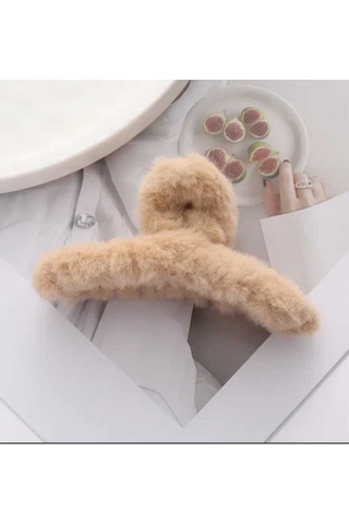 Peluş Yumuşak Tüylü Mandal Toka Karamel