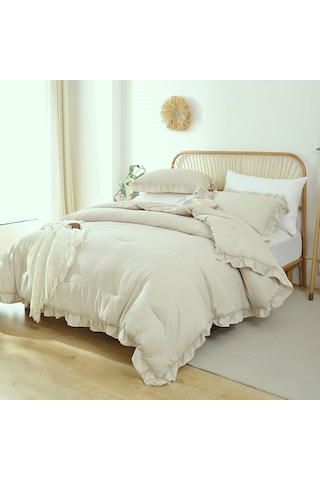 Maki Home Fırfırlı Bej 200x220 Çift Kişilik Nevresim Seti