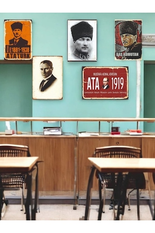 Mustafa Kemal Atatürk Temalı 5 Adet 20cmx29cm Çerçeve Görünümlü A4 Mdf Tablo İle Ev, Okul, Kafe, İş Yeri Dekorasyonunuza Ruh Katan Dekoratif Hediyelik