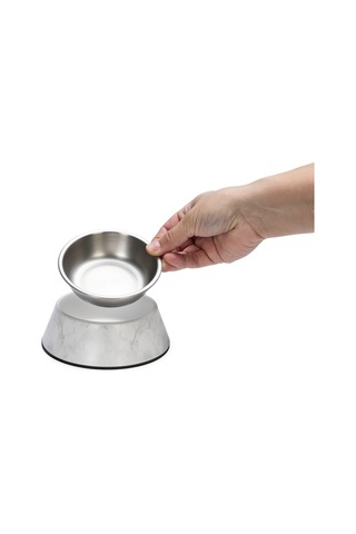 Beeztees Dbl Köpek Mama Su Kabı, Mat Paslanmaz Çelik, Beyaz Mermer Görünümlü, 14cm, 160ml