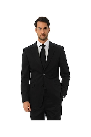 SPOSO 692 İki Düğme Tek Yırtmaç Dar Kalıp Siyah Takım Elbise Siyah