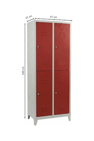 4 Gözlü Ekonomik Soyunma Dolabı Kırmızı 67x37x198