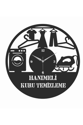Kuru Temizleme Temalı Ahşap Duvar Saati 50 Cm Siyah