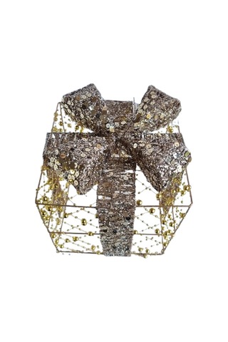 15x15 Cm Yılbaşı Hediye Paketi Metal Süs - Gold Gümüş Payetli Boncuklu Lüks Noel Ağaç Altı Dekorasyonu Diğer