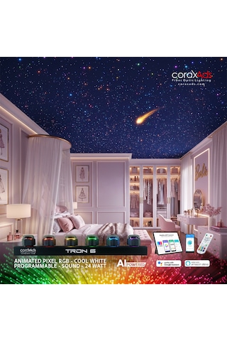 Genç Odası Yıldız Tavan Renkli Fiber Optik Aydınlatma Ambiyans Seti Çok Renkli