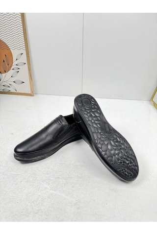 Günlük Siyah Erkek İçi Dışı Hakiki Deri Makosen Bağcıksız Kışlık Casual Ayakkabı 155 Siyah