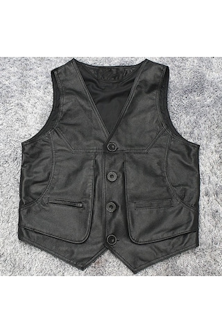 Hakiki Kuzu Derisi London Yelek Siyah