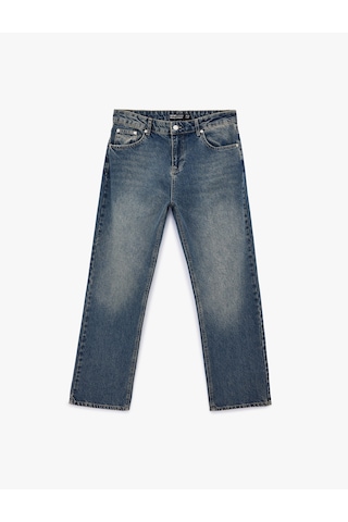 Koton Pamuklu Normal Bel Cepli Vintage Straight Fit Jean Pantolon Petrol 7wam40063nd