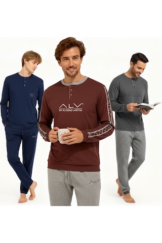 Bonbon Erkek Pamuklu Bohçalık Ve Çeyizlik 3 Adet 2'li Pijama Takımı Bb2233 Çok Renkli