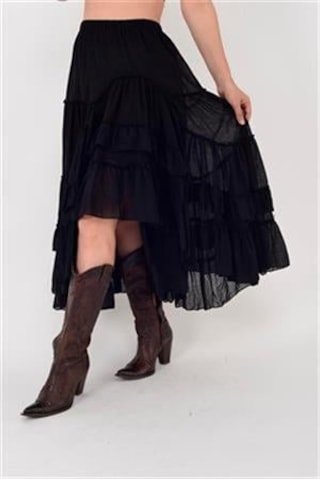 Eren Style Özel Tasarım Ham Keten Otantik Astarlı Carmen Etek-9895 Siyah
