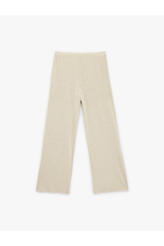 Koton Normal Bel Düz Geniş Paça Pantolon Bej 6sak40009uk Ekru