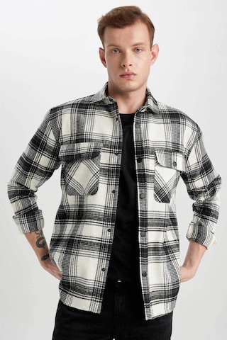 DeFacto Relax Fit Waffle Kareli Pamuklu Uzun Kollu Gömlek Z0639AZ24SPBK81