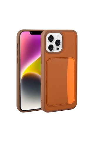 Zore Apple iPhone Uyumlu 16 Pro Kılıf Kartlıklı Zore X-kart Silikon Kapak - Kahverengi