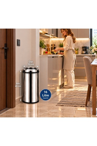 Pratik Çemberli Çöp Kovası 16 Lt Paslanmaz Acar 13282