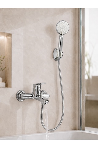 Krom Banyo Bataryası Duş Seti Mafsallı El Duşu Sıcak Soğuk Mix Musluk Ve Duş Başlığı Set Gri
