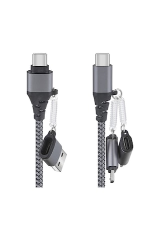 Hombey 5-in-1 Hızlı Şarj Kablosu, 3a Akım, 1 Metre Uzunluk, Nilon Kaplama, /type-c/android Uyumlu, Koyu Gri