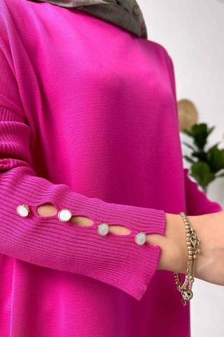 Kol Detay Merserize Tunik - Fuşya