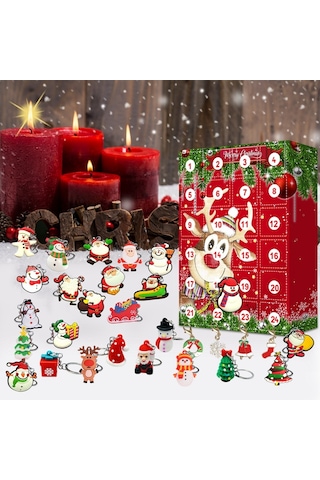 Çocuklar İçin 24 Parça Reçine Anahtarlık Dekorlu Noel Advent Takvimi