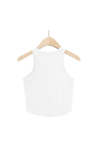 Liona Kadın Oval Etekli Beyaz Renk Bisiklet Yaka Crop Top Bluz 001