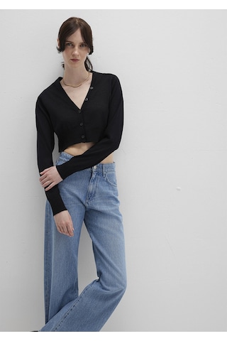 Mavi - Siyah Crop Hırka 1710690-900 Siyah