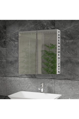 Lavabo Üstü Aynalı 2 Kapaklı Banyo Dolabı Beyaz