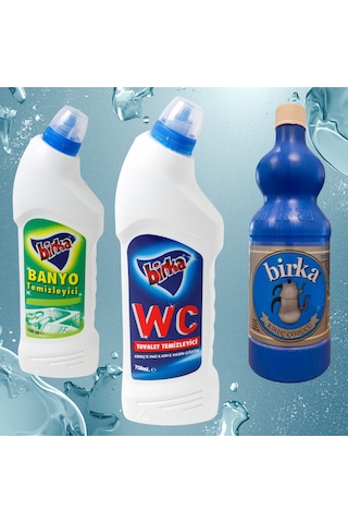 Birka 3 Lü Temizlik Seti Wc Tuvalet 750 Ml + Banyo Temizleyici 750 Ml + Kireç Çözücü 1 Kg 3'lü Set