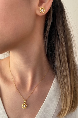 18k Altın Kaplamalı 925 Ayar Gümüş Çiçek Set - 67018602 Altın