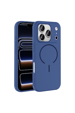 Zore Apple iPhone Uyumlu 17 Pro Max Kılıf M-safe Şarj Özellikli Zore Meta Kapak - Lacivert