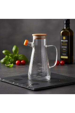 Deconox 1 Adet 900 Ml Bambu Kapaklı Borosilikat Cam Yağlık Ve Sirkelik, Isıya Dayanıklı Ve Ölçekli Tasarım, Dam Diğer