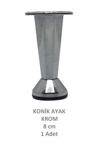 Adilon Konik Ayak, Krom, 8 Cm, 1 Adet Dolap, Mobilya, Puf Ayağı Vidaları Hediye Krom