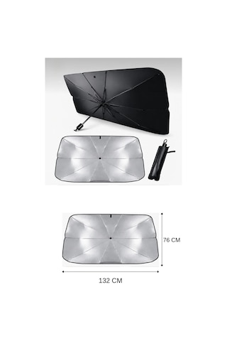 Universal Araç Ön Cam Güneşliği Şemsiye Tipi Katlanabilir Güneş Koruyucu Isı Azaltıcı, Uv Korumalı, Kolay Kurulumlu Oto Güneşlik 132x76 Cm