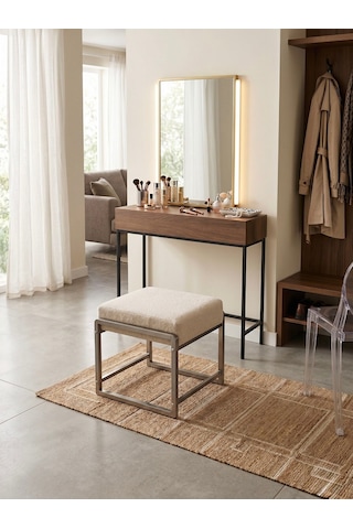 Pure Gri Ayaklı Babyface Puf 50x40x45 Cm - Modern Bench Krem