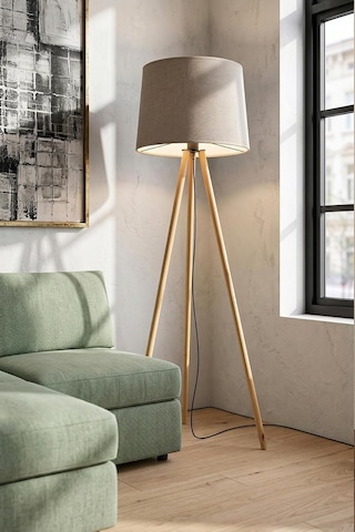 Woody Tripod Cappuccino Zemin Lambaderi, Kumaş Başlıklı Ayaklı Lamba Ve Salon Oturma Odası Aydınlatması - Modern Dekoratif Yer Lambası Diğer