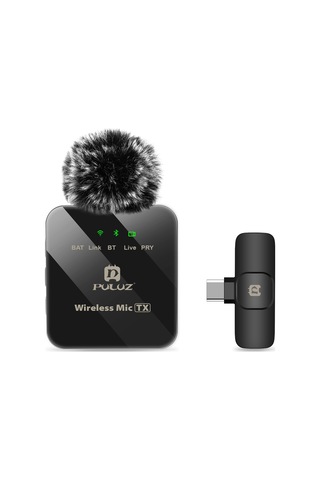 Type-c Telefon İçin Puluz Kablosuz Yaka Mikrofon Type-c Alıcı Siyah Type-C 1 TX + 1 RX