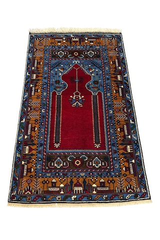 Özel Dokuma Üst Düzey Yahyalı Seccade 97x160 Kök Boya %100 Yün Namazlık Lacivert