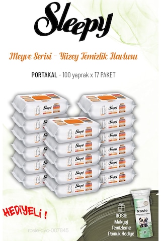 17 Paket Sleepy 100 Yaprak Portakal Yüzey Temizlik Havlusu Ve Rosıe Tekli