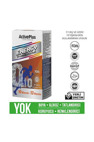 Active Plus Enerji Q10 & Ginseng & Folat & K2 30 Tablet
