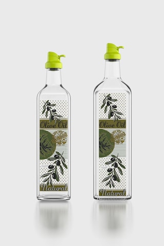 Renga Oslo Yeşil Kapaklı Desenli 750 Ml Ve 1000 Ml 2'li Cam Yağlık Seti 152012 Yeşil