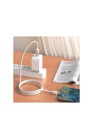 Type C Hızlı Şarj Kablosu Type-c To Type-c, 60w, 480 Mbps, 1.2m, Pd, Led Işıklı Beyaz