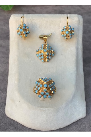 14 Ayar Altın Firuze Piramit Model Set