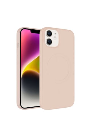 Apple Uyumlu iPhone 12 Kılıf M-safe Wireless Şarj Özellikli Pastel Renk Silikon Zore Plas Kapak Pembe Açık