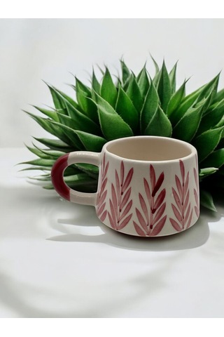 Seramik Kupa Bardak Beyaz-vişne Renk Tasarım