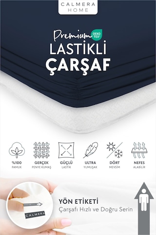 Calmera %100 Pamuk Penye Lastikli Çarşaf Tek Kişilik 90x190 - 100x200 - 120x200 Lacivert