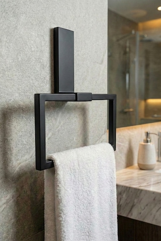 Siyah Mat 304 Paslanmaz Çelik Hareketli Havluluk - Yapışkanlı Vidasız Banyo Havlu Askısı Mat Siyah