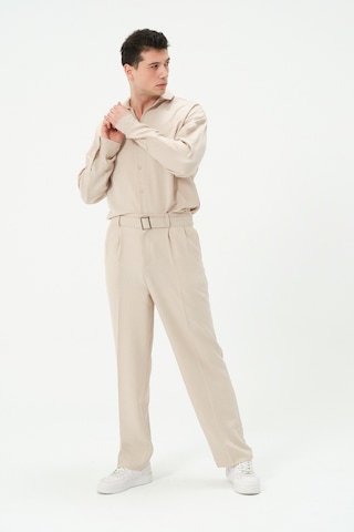 Erkek Yıkamalı Keten Bol Paça Pileli Yeni Sezon Pantolon Bej
