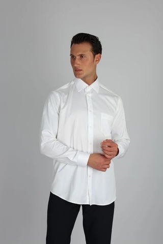 Lorenzo Mazzoli Lm385 R 900 Beyaz Pamuk Saten Regular Fit Erkek Gömlek Beyaz