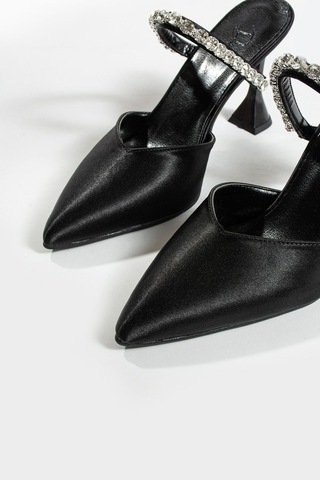 Duxal Shoes Turuncu Saten Taş Detaylı Topuklu Ayakkabı Siyah