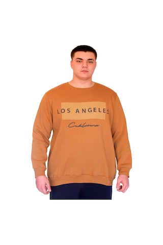 Mode Xl Büyük Beden Erkek Sweatshirt Bisiklet Yaka Los Angeles U24561 Camel Camel